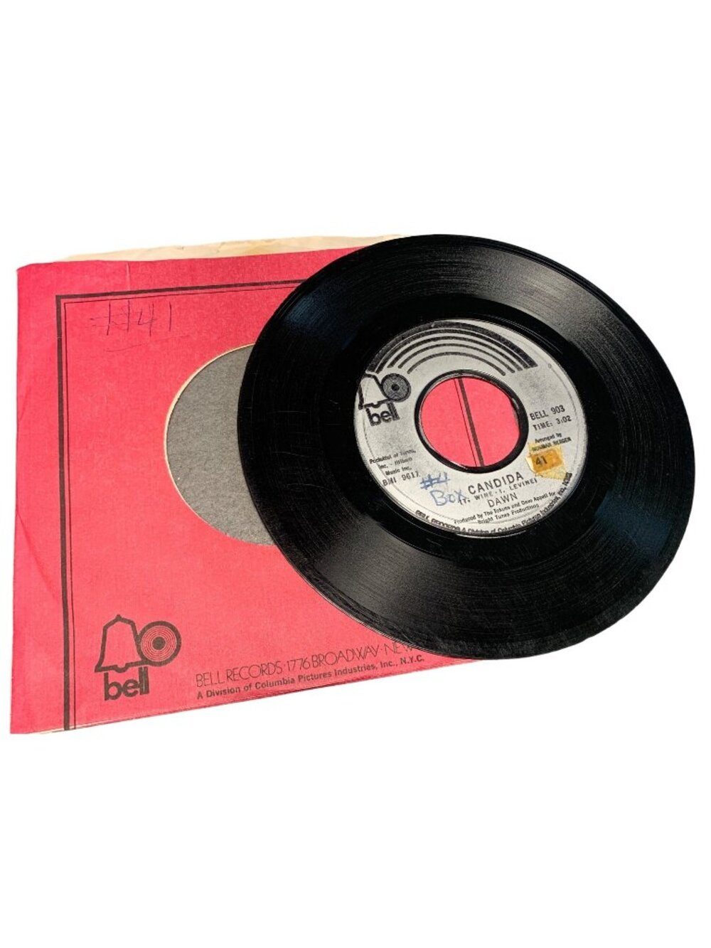 Dawn "Candida" "Look At" 45 RPM Vinyl Record Original Bell Records Sleeve